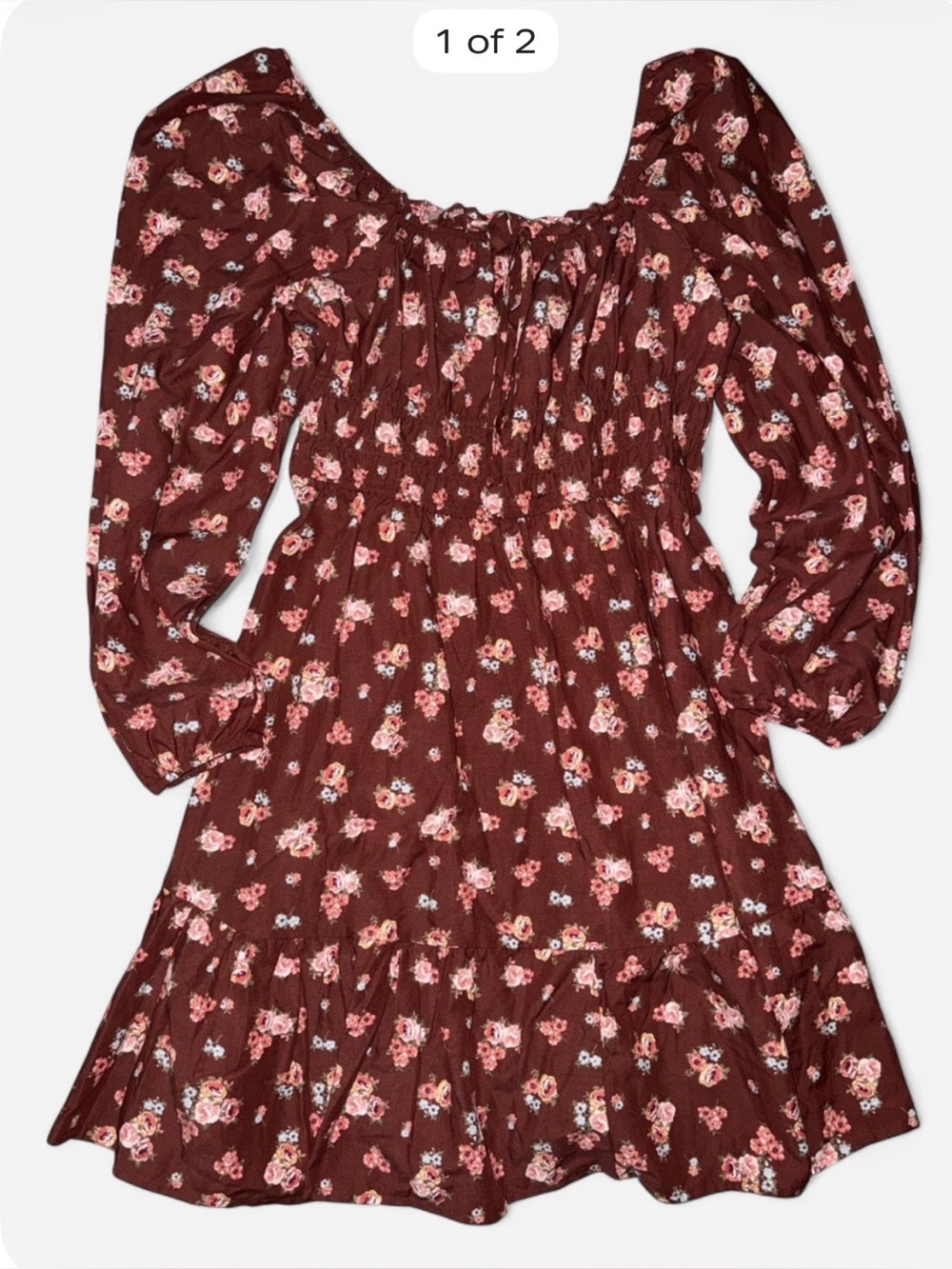 Celebrity Pink Brown Floral Long Sleeve Smocked Dress